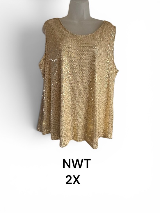 good days only Tops - NWT Sequin Scoop Neck Tank Top in Gold -PLUS: 2X     #13